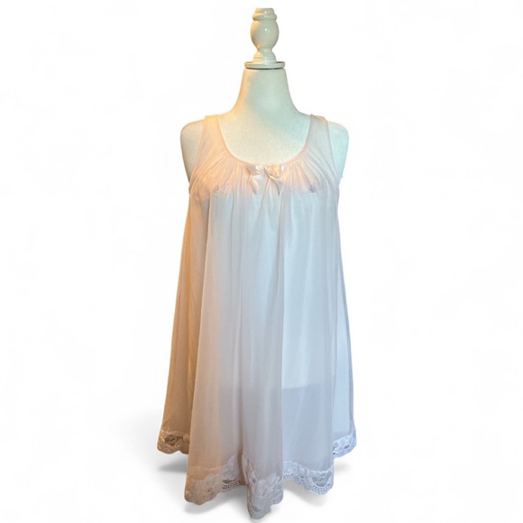 Vintage Shadowline Baby Pink Babydoll Sheer Overlay Nightgown S - Picture 1 of 5